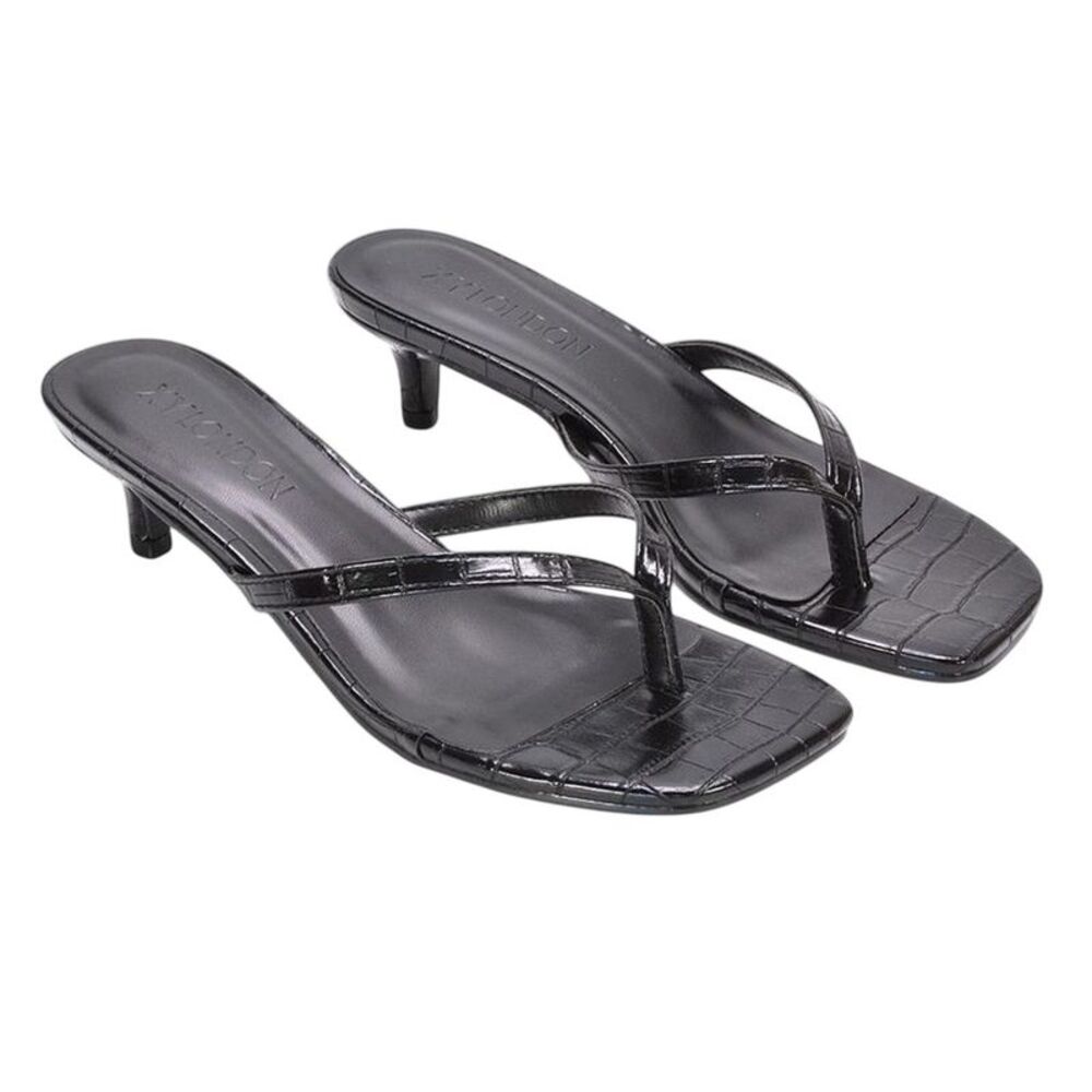 XY London Womens/Ladies Jane Toe Post Low Kitten Heel Mule Sandals / Black